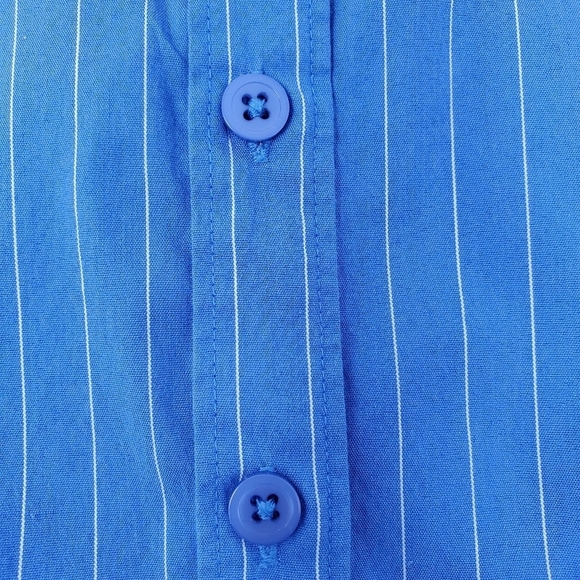 EXPRESS Blue and White PINSTRIPE BUTTON DOWN BLOUSE Women Size 9/10 - Picture 11 of 16